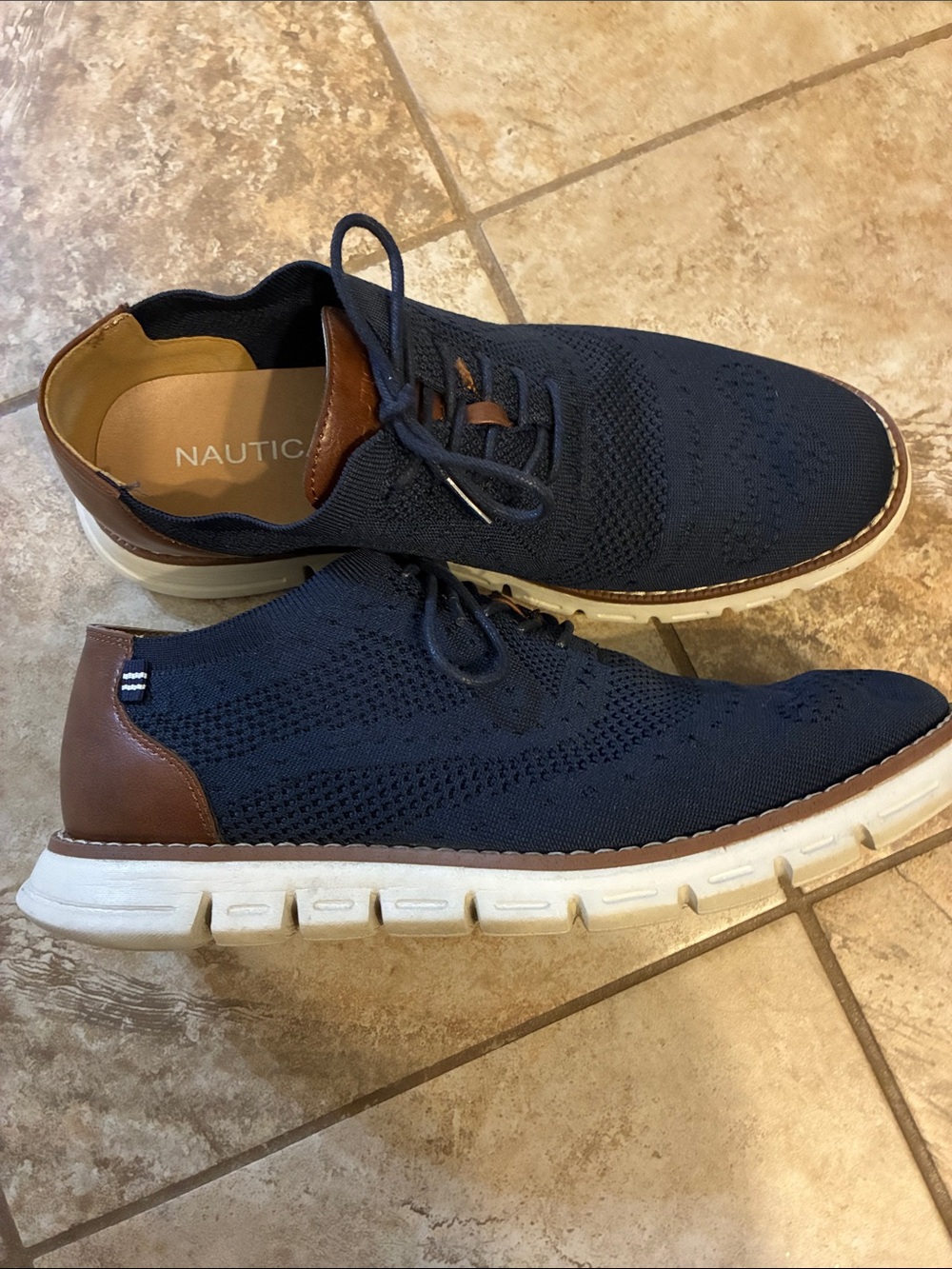 Men's Nautica Knit Lace-Up Sneakers in Navy and Brown - Casual Comfort